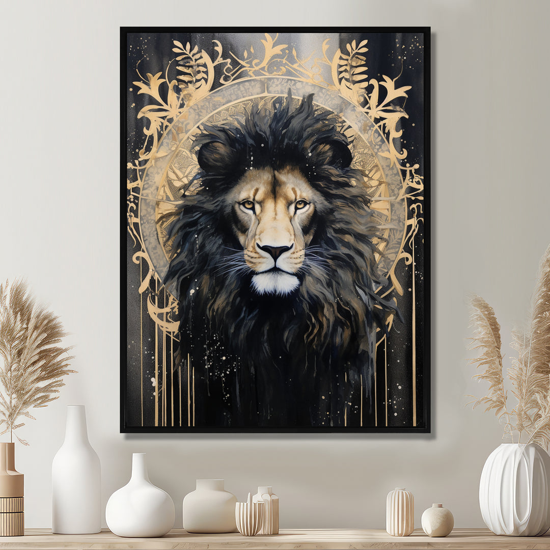 Majestic Lion Retro Collage - Lion Framed Canvas Art