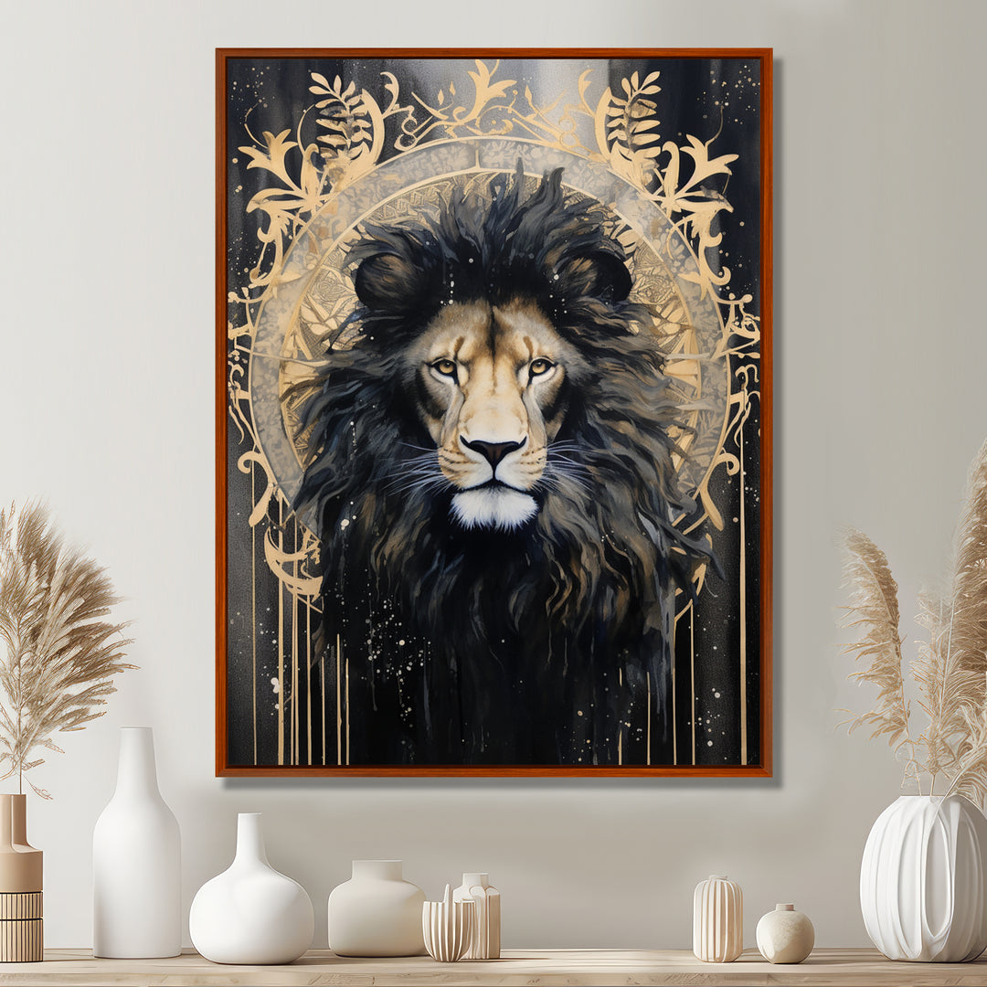Majestic Lion Retro Collage - Lion Framed Canvas Art