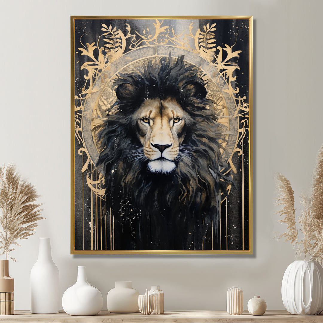 Majestic Lion Retro Collage - Lion Framed Canvas Art