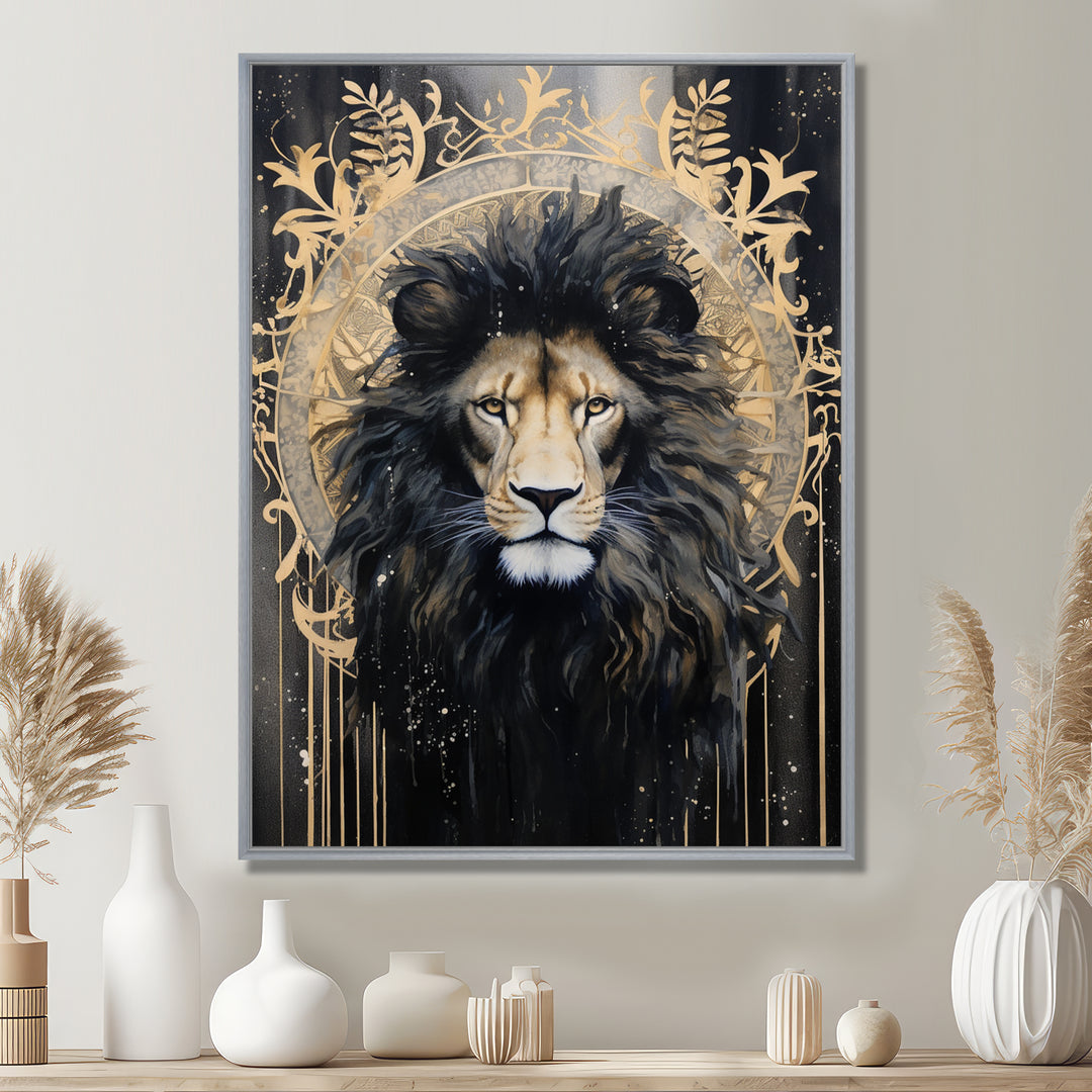 Majestic Lion Retro Collage - Lion Framed Canvas Art