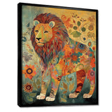 Flowerful Boho Lion Retro Illustration - Lion Living Room Wall Art