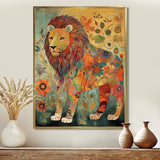 Flowerful Boho Lion Retro Illustration - Lion Living Room Wall Art
