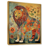 Flowerful Boho Lion Retro Illustration - Lion Living Room Wall Art
