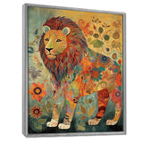 Flowerful Boho Lion Retro Illustration - Lion Living Room Wall Art