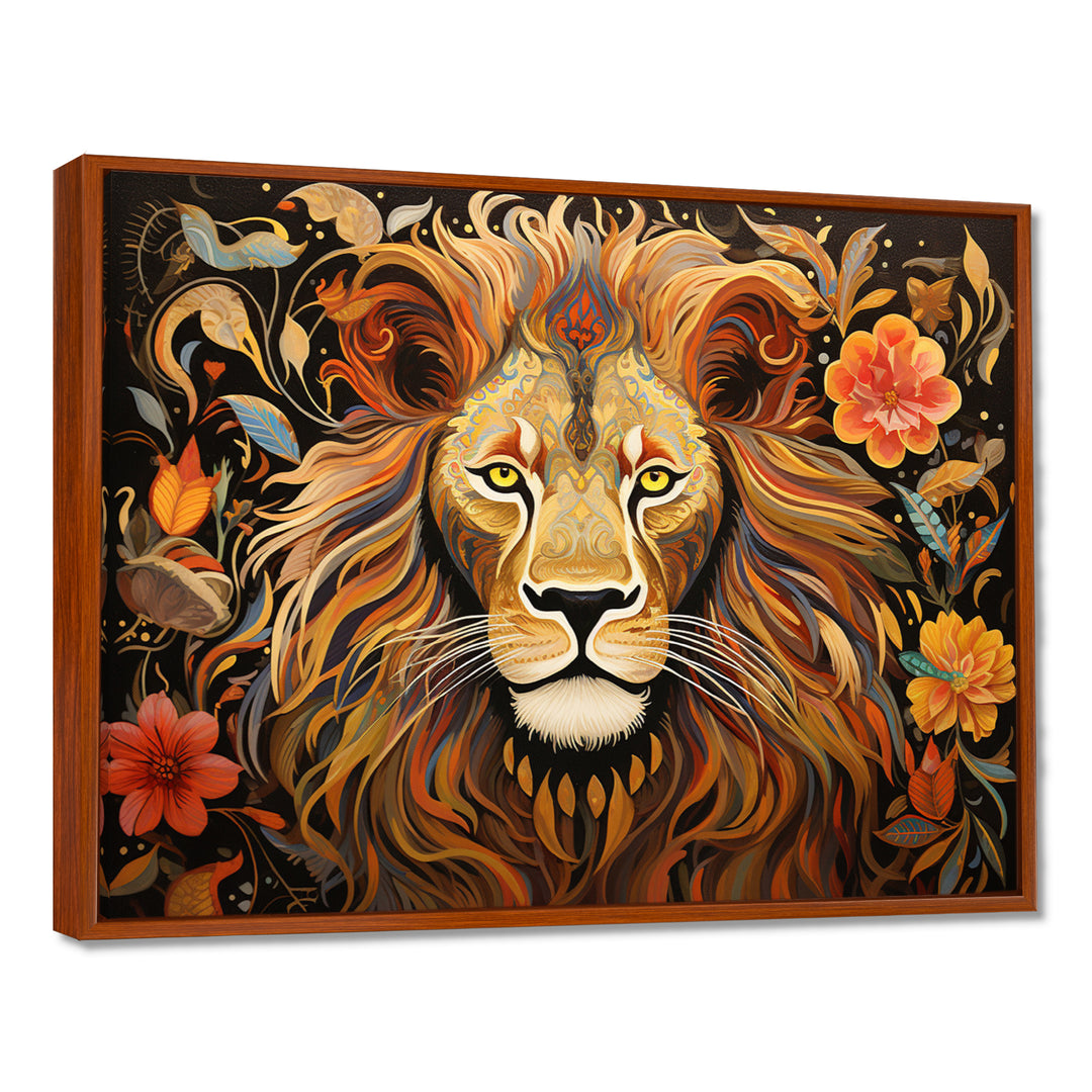 Gorgeous Lion Flower Boho Portrait - Lion Wall Decor