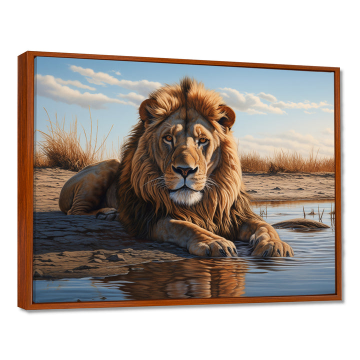 Lion Resting By The Water Pool - Lion Wall Art Prints