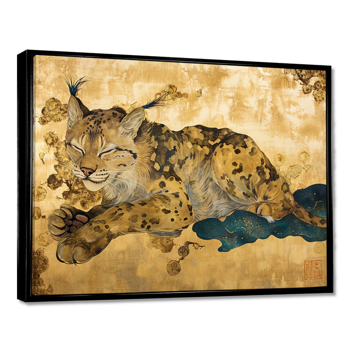 Smiling Lynx Asian Vintage Gold - Brown Leopard Wall Art