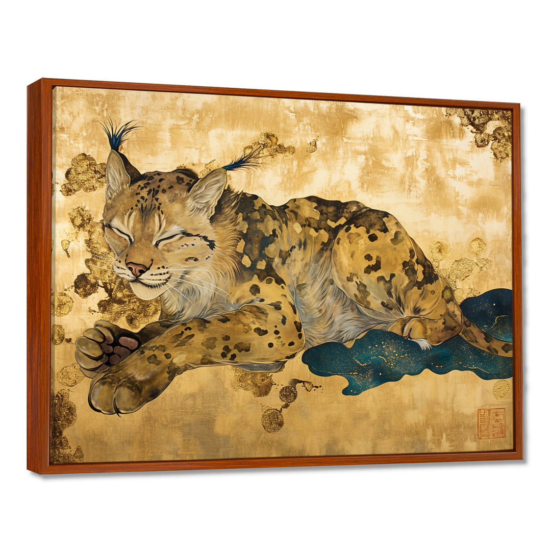 Smiling Lynx Asian Vintage Gold - Brown Leopard Wall Art