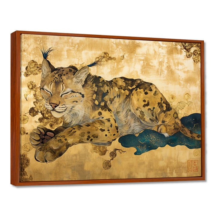 Smiling Lynx Asian Vintage Gold - Brown Leopard Wall Art