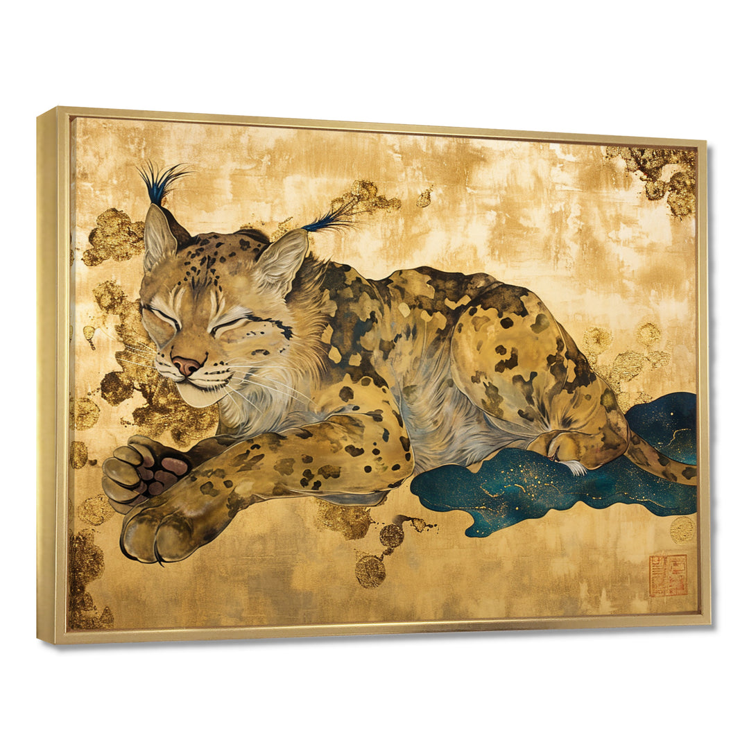 Smiling Lynx Asian Vintage Gold - Brown Leopard Wall Art