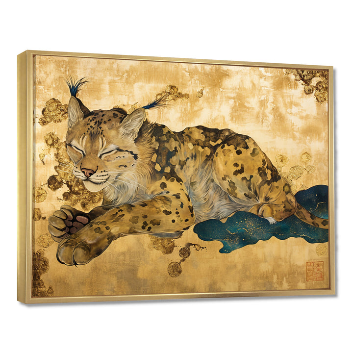 Smiling Lynx Asian Vintage Gold - Brown Leopard Wall Art