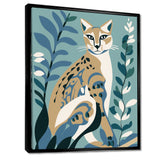 Lynx Portrait Faded Retro Blue Illustration - Brown Cat Wall Art
