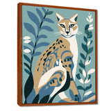Lynx Portrait Faded Retro Blue Illustration - Brown Cat Wall Art