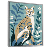 Lynx Portrait Faded Retro Blue Illustration - Brown Cat Wall Art