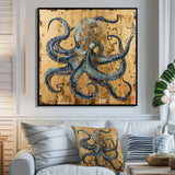 Blue Octopus Asian Vintage Gold - Octopus Large Canvas Wall Art
