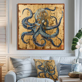 Blue Octopus Asian Vintage Gold - Octopus Large Canvas Wall Art