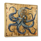 Blue Octopus Asian Vintage Gold - Octopus Large Canvas Wall Art