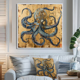 Blue Octopus Asian Vintage Gold - Octopus Large Canvas Wall Art