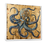 Blue Octopus Asian Vintage Gold - Octopus Large Canvas Wall Art