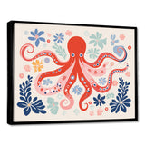 Deep Ocean Red Octopus Retro Illustration - Octopus Bedroom Wall Art