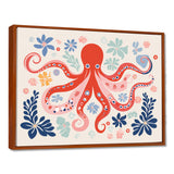 Deep Ocean Red Octopus Retro Illustration - Octopus Bedroom Wall Art