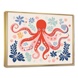 Deep Ocean Red Octopus Retro Illustration - Octopus Bedroom Wall Art