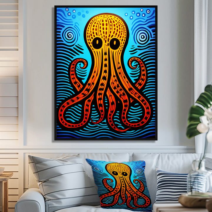 Orange Deep Sea Octopus Retro Abstract - Octopus Canvas Wall Art