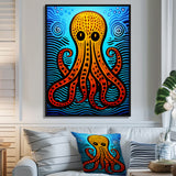 Orange Deep Sea Octopus Retro Abstract - Octopus Canvas Wall Art