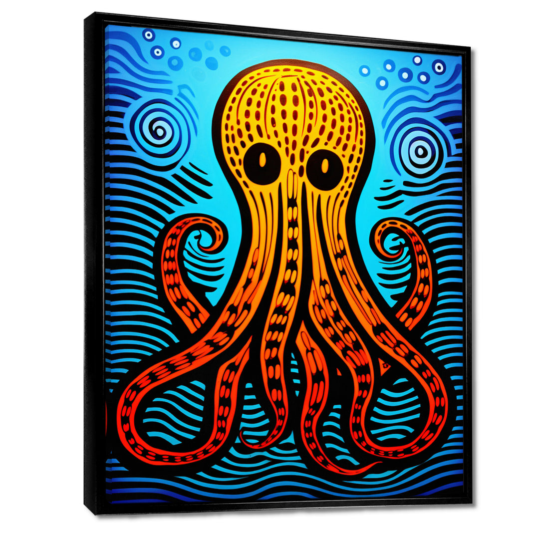 Orange Deep Sea Octopus Retro Abstract - Octopus Canvas Wall Art