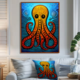 Orange Deep Sea Octopus Retro Abstract - Octopus Canvas Wall Art