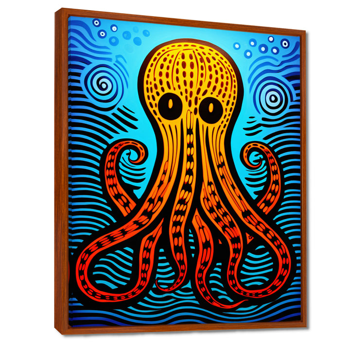 Orange Deep Sea Octopus Retro Abstract - Octopus Canvas Wall Art