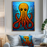 Orange Deep Sea Octopus Retro Abstract - Octopus Canvas Wall Art