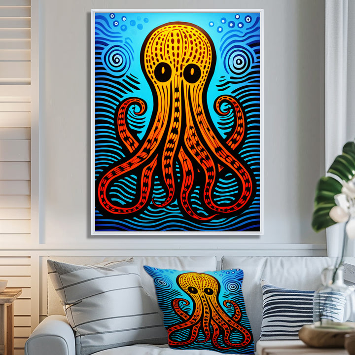 Orange Deep Sea Octopus Retro Abstract - Octopus Canvas Wall Art