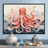 Octopus Queen On The Waves Retro Illustration - Octopus Wall Decor