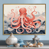 Octopus Queen On The Waves Retro Illustration - Octopus Wall Decor