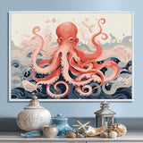 Octopus Queen On The Waves Retro Illustration - Octopus Wall Decor