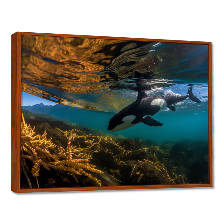 Orca Swimming In Blue Lagoon - Black Coastal Animal Wall Art
