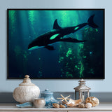 Deep Ocean Orka God Rays - Black Coastal Animal Wall Art