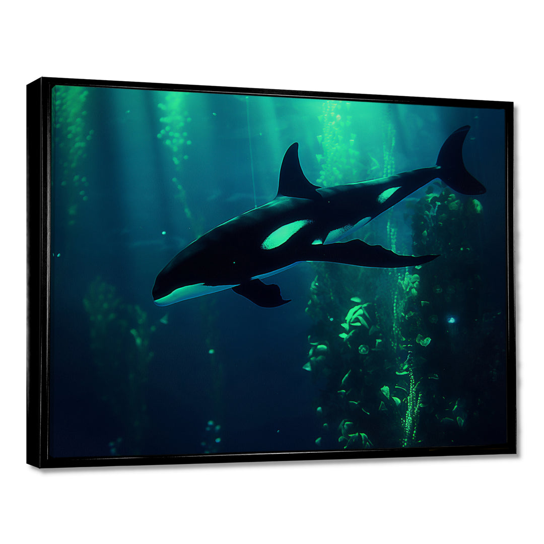 Deep Ocean Orka God Rays - Black Coastal Animal Wall Art