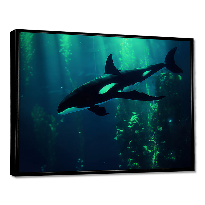 Deep Ocean Orka God Rays - Black Coastal Animal Wall Art