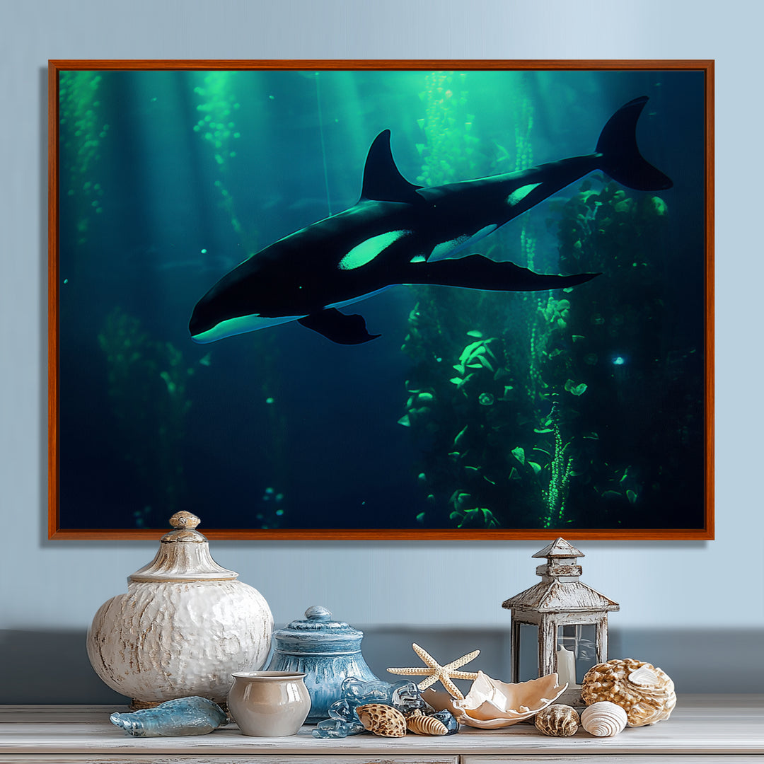 Deep Ocean Orka God Rays - Black Coastal Animal Wall Art