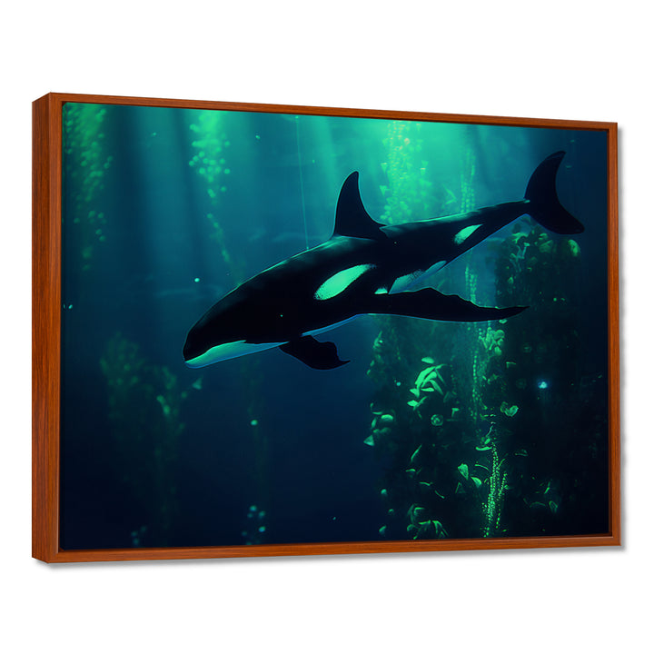 Deep Ocean Orka God Rays - Black Coastal Animal Wall Art