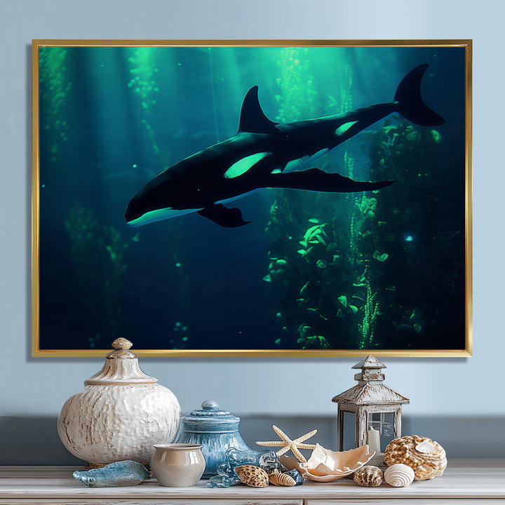 Deep Ocean Orka God Rays - Black Coastal Animal Wall Art