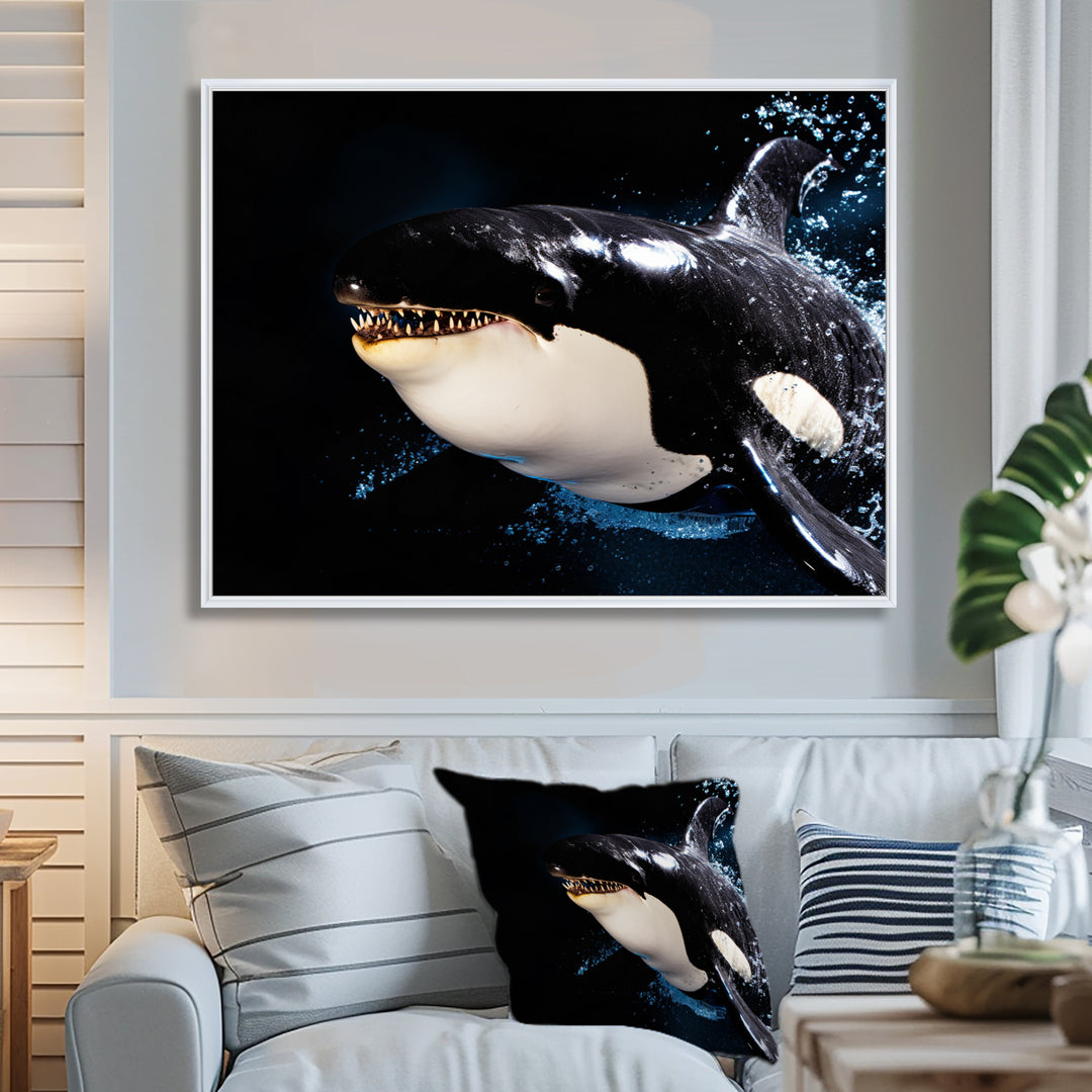 Smiling Deep Sea Orka - Coastal Animal Large Canvas Wall Art