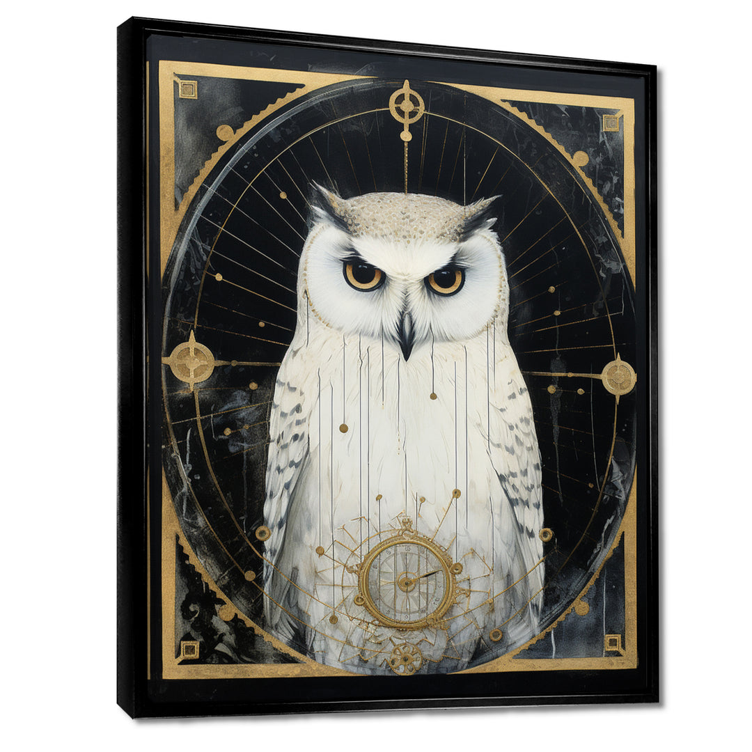 White Owl Wisdom Retro Glam Collage - Owl Living Room Wall Art