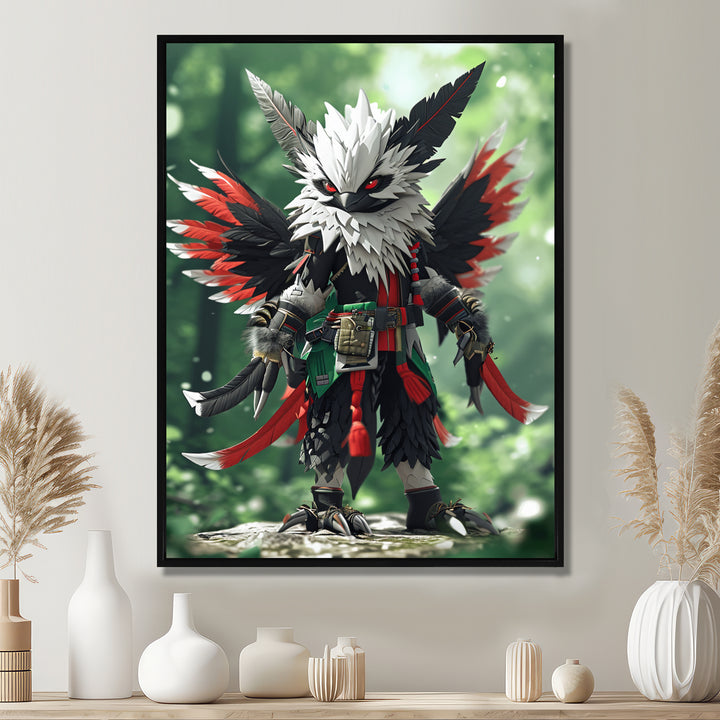 White Owl Feathered Fantasy Warrior - Owl Bedroom Wall Art
