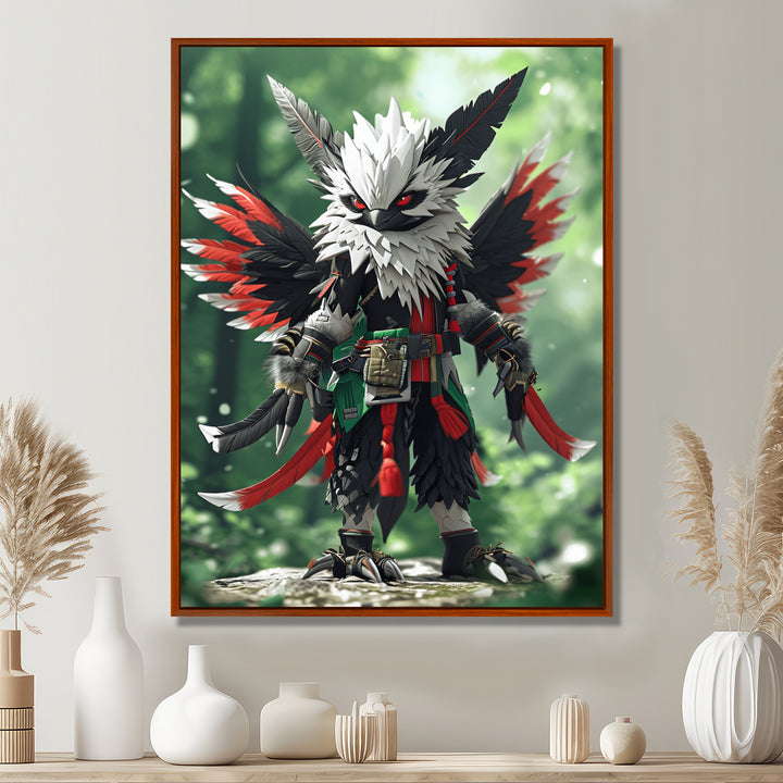 White Owl Feathered Fantasy Warrior - Owl Bedroom Wall Art