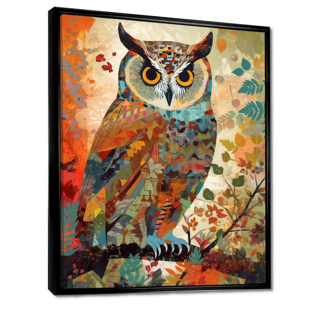 Colorful Boho Owl Retro Illustration - Owl Canvas Wall Art