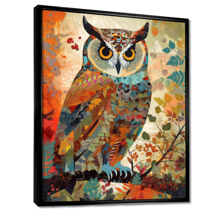 Colorful Boho Owl Retro Illustration - Owl Canvas Wall Art