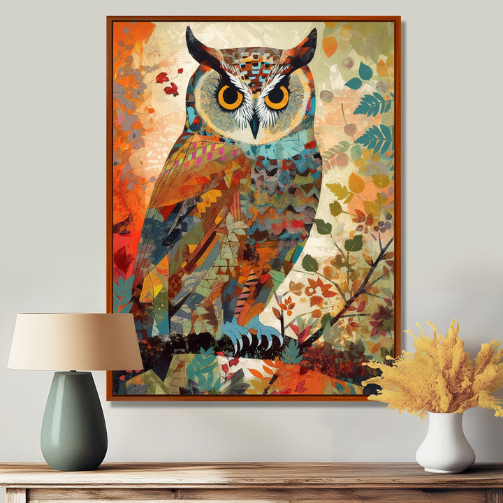 Colorful Boho Owl Retro Illustration - Owl Canvas Wall Art